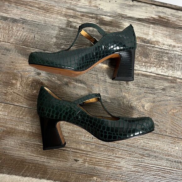 Audley Embossed Leather Green High Heels Pumps 40 US 9.5 Adjustable - Picture 3 of 9